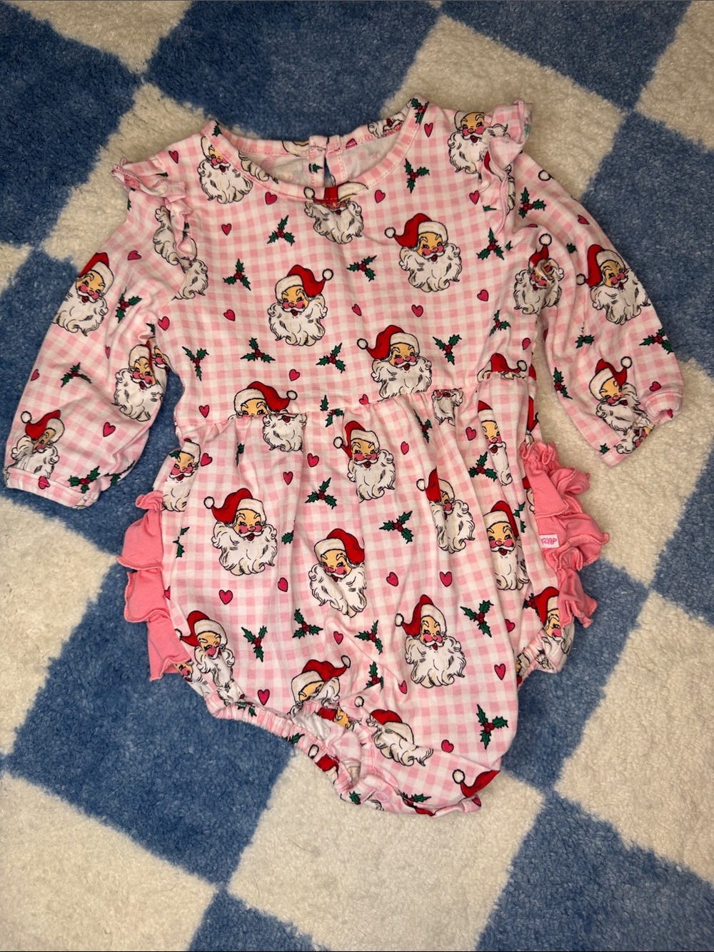Pink Santa Print Baby Ruffle Butt